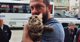 Duvara sıkışan kediyi Büyükşehir İtfaiyesi kurtardı