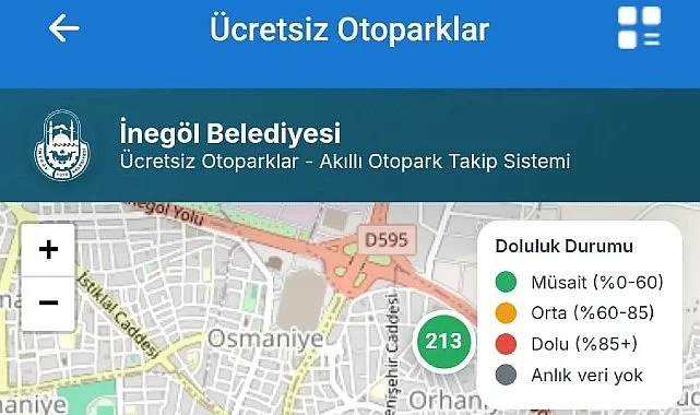 İnegöl’de Ücretsiz Otoparkların Anlık Doluluk Oranı Artık Cebinizde